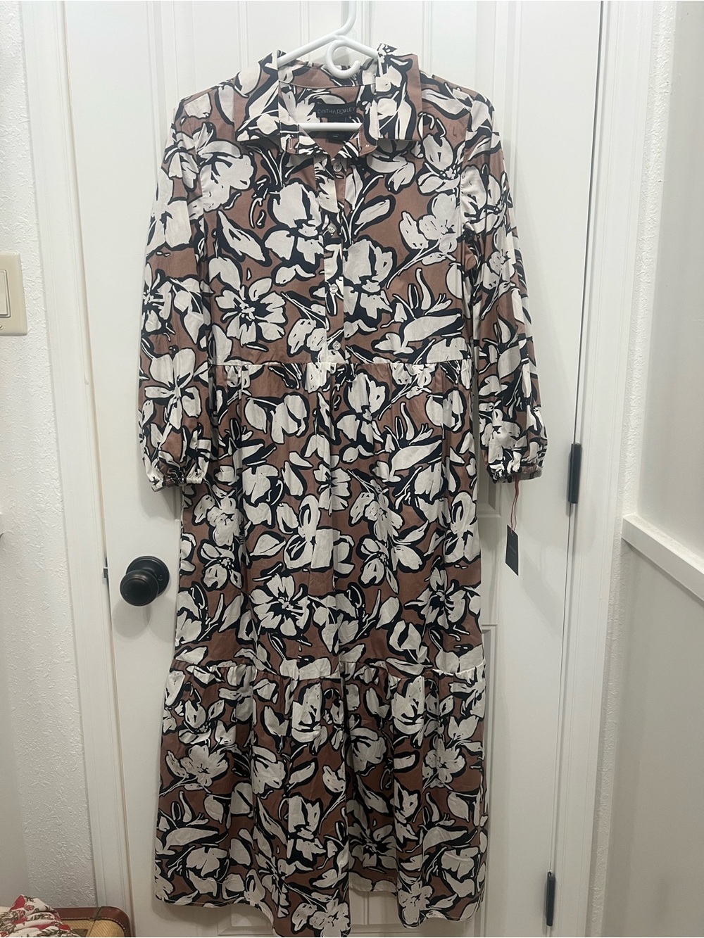 Cynthia Rowley Brown, White & Black Floral Maxi Dress